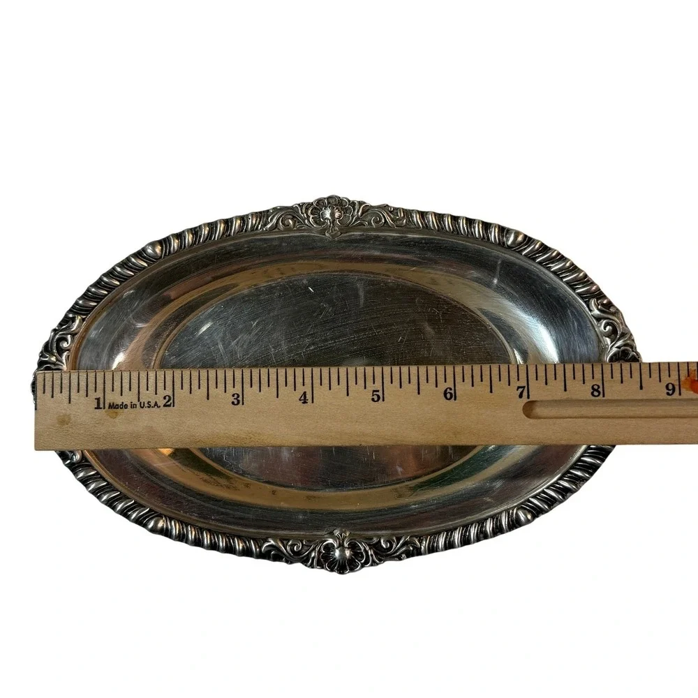 Gorham Silverplate Oval Tray Vanity Catchall Repousse Floral Grandmillennial